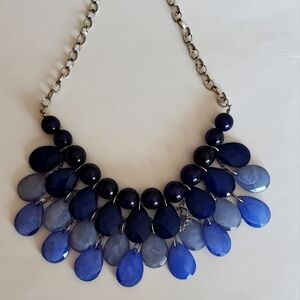 Blue Statement Necklace With Silver Toned Chain EUC